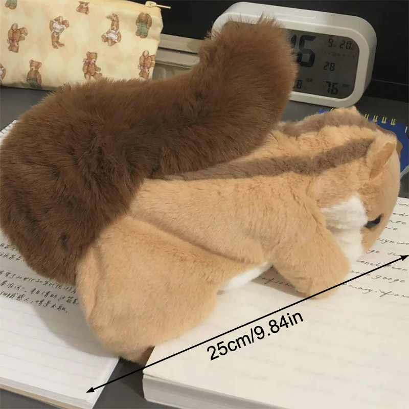 Cute Little Squirrel Plush Pencil Case Soft Stuffed Animal Pencil Storage Bags Multifunction Large Capacity Stationery Pouch