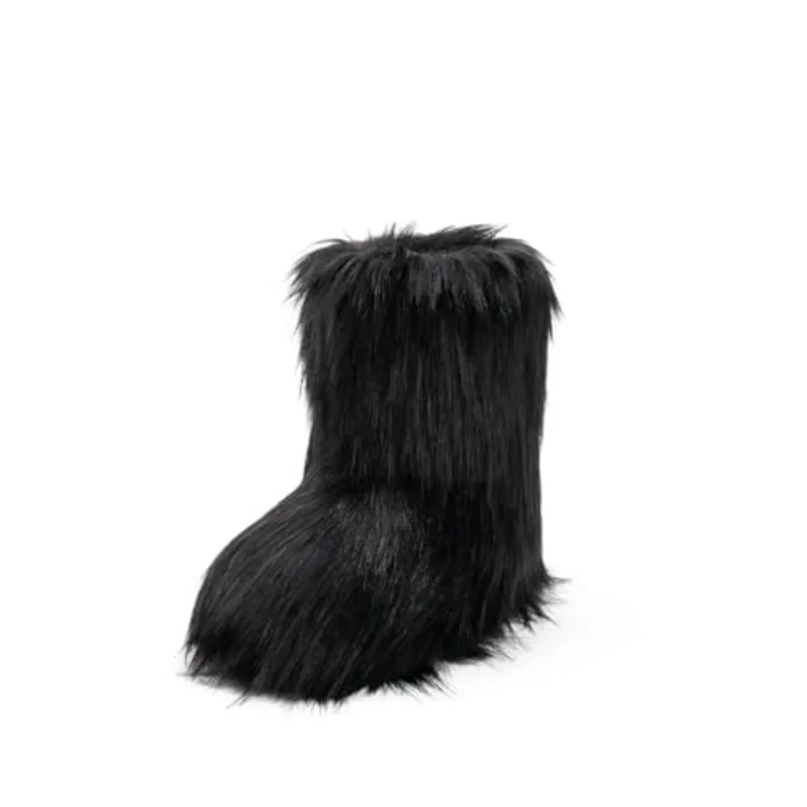 

Women's Faux Fur Boot Furry Fluffy Round Toe Suede Snow Winter Women Boots Comfy Plush Warm Short Outdoor Indoor Flat Shoes Mid