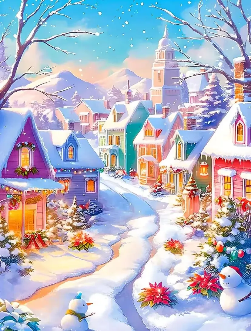 

9ct 60x80cm Winter Town Christmas Street Embroidery DIY Chinese Style Printed Kits Cross Stitch Needlework Set Home Decor Crafts