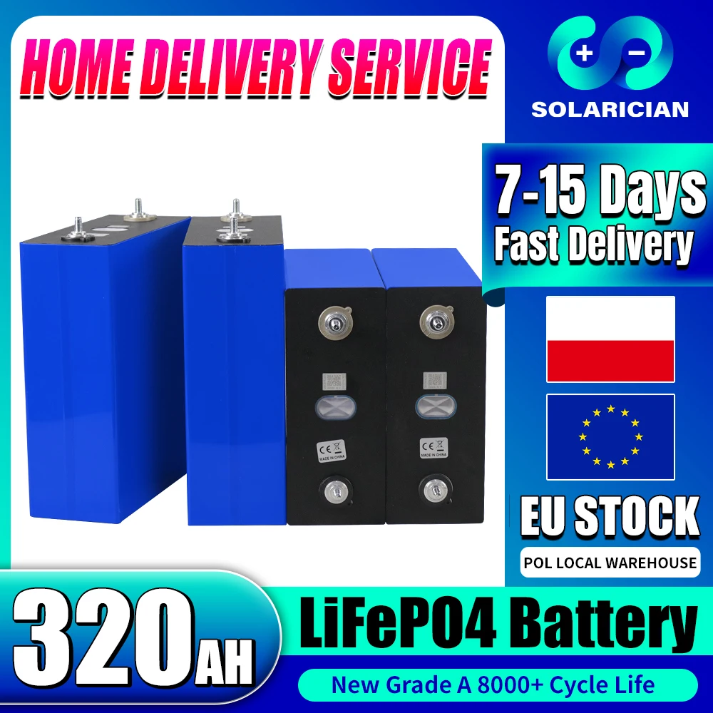 

New 8000+ Cycles Lifepo4 320Ah Battery Cell 3.2V Rechargeable Batterie DIY 12V 24V 48V Solar Cell Pack RV EV Camping Yacht Boats