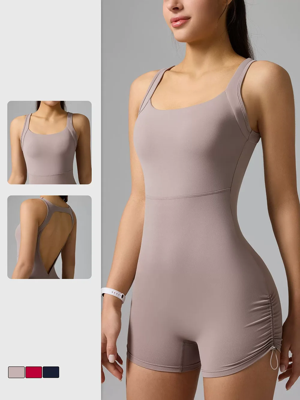 Fashionable Retro Nude Yoga Jumpsuit With Chest Cushion High Elasticity Short Pants Fitness And Outdoor Sports Yoga Wear