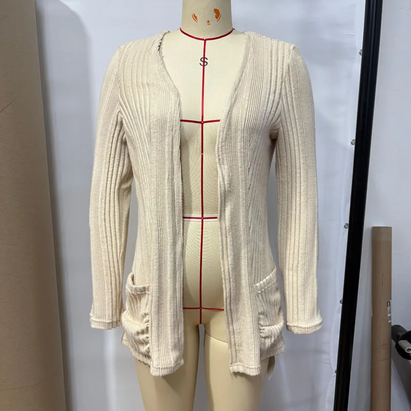 Nieuwe Lange Mouw Gebreide Trui Vrouwen Vesten Effen V-hals Gebreide Trui Vest Vrouwen Tops Sueter Feminino Truien 2025Q436