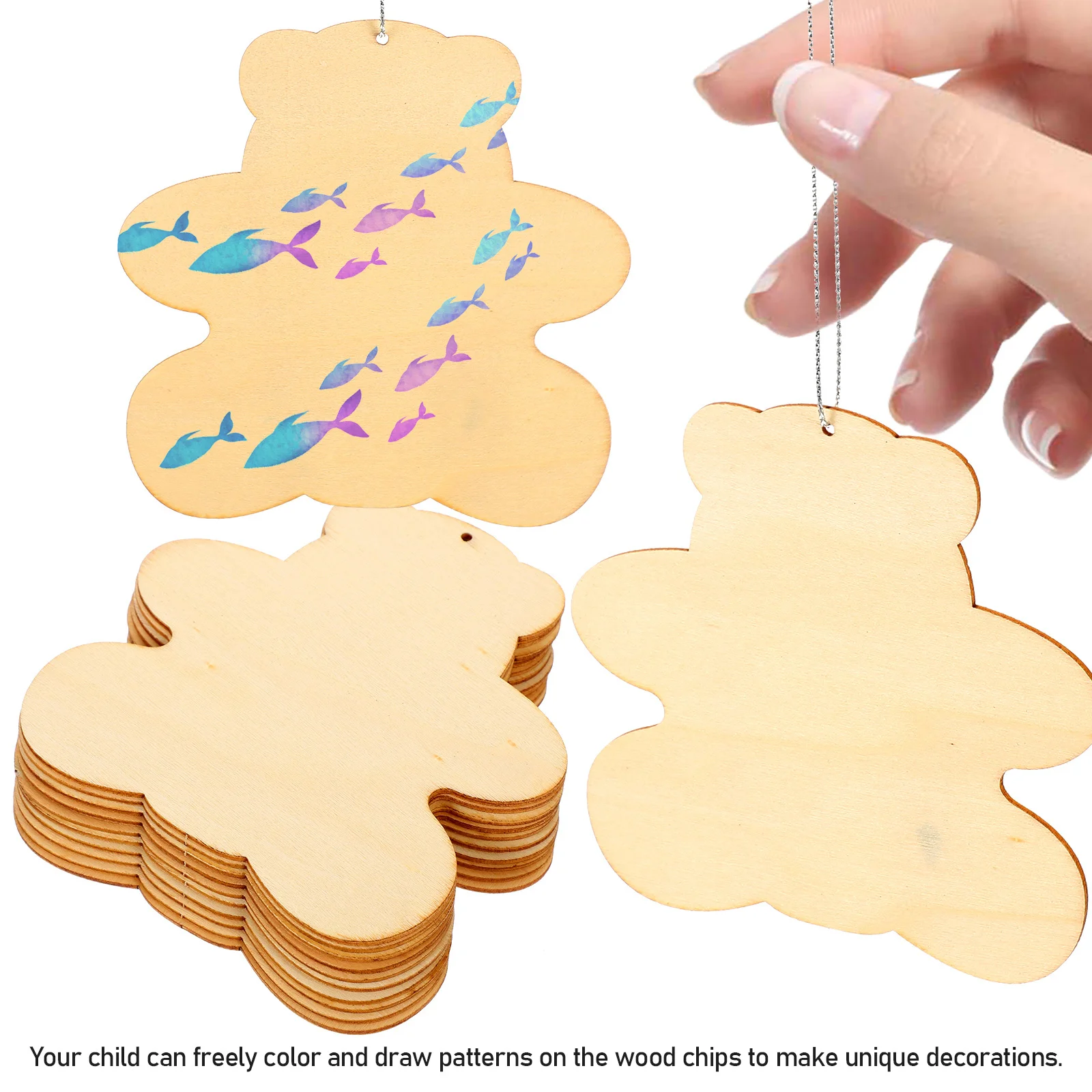 50 Uds. De fichas de grafiti en forma de oso de madera, rodajas DIY para estudiantes, fichas DIY pintadas a mano, decoración creativa para