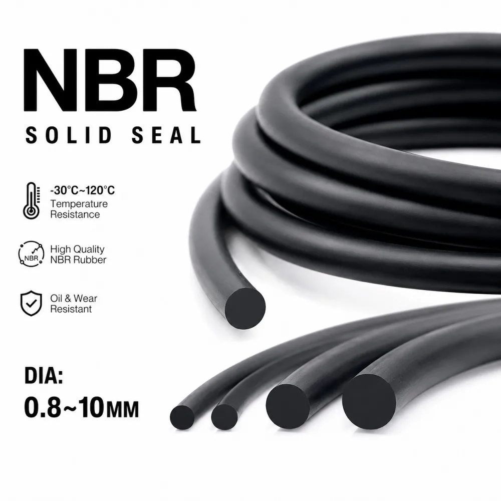 Solid Black Nitrile Rubber Strip O Ring Cord Oil Resistant Nitrile Sealing Rope Diameter 0.8-10mm NBR Rubber Sealing Strip