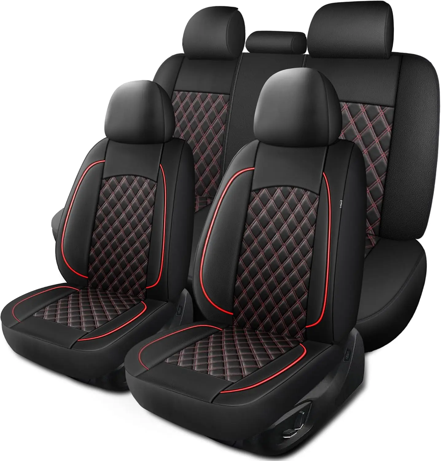 

Full Set Car Seat Covers, Breathable Waterproof Napa Leather, Universal Fit for Cars, Sedans, SUVs, Vans, Trucks - Black+Red