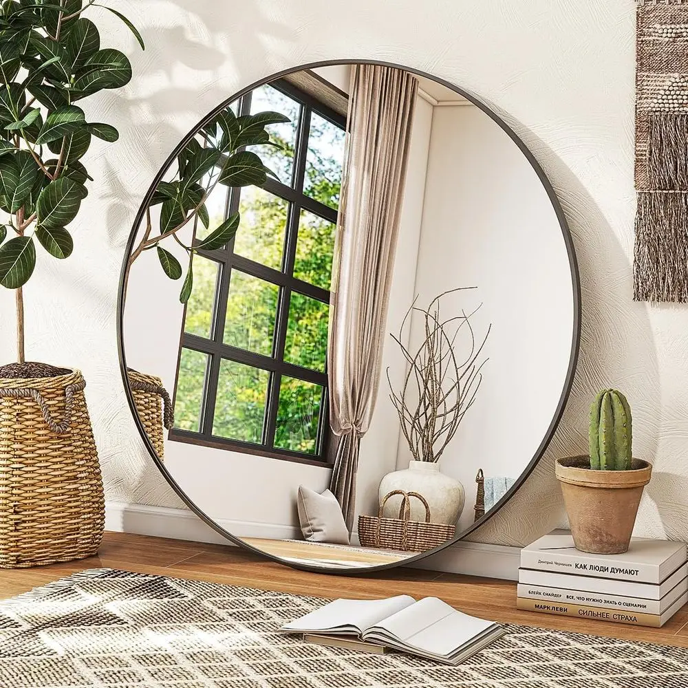 

30 Inch Round Metal Framed Bathroom Mirror - Wall Mount Vanity Mirror for Entryway, Living Room