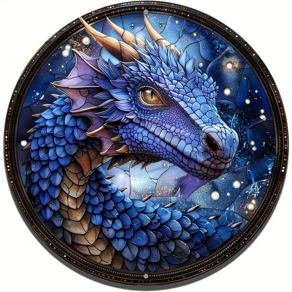 Round Aluminum Flat Sign, Dragon Themed Painted, Realistic Art, Office Room, Home Door Decorations, Wall Art Decor, Plaque