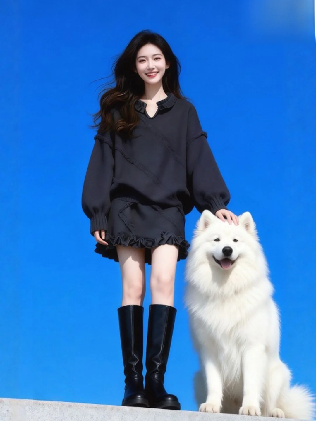 

Korean Sle Semi-Body Skirt Two-Piece Set Spring 2026 Comfortable Warm Mid-Elastic V-Ne Long Sve Cotton Blend Knitwear