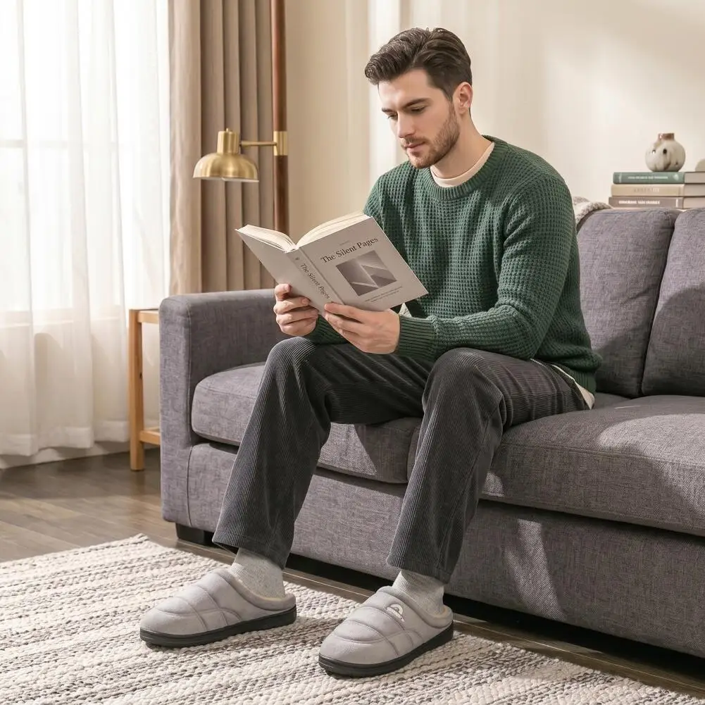Herren-Hausschuhe aus Wildleder für den Winter, TPR-Sohle, Memory-Schaum, Baumwolle, warm, rutschfest, bequem, für Zuhause, große Größen 50/51 – Detail 11