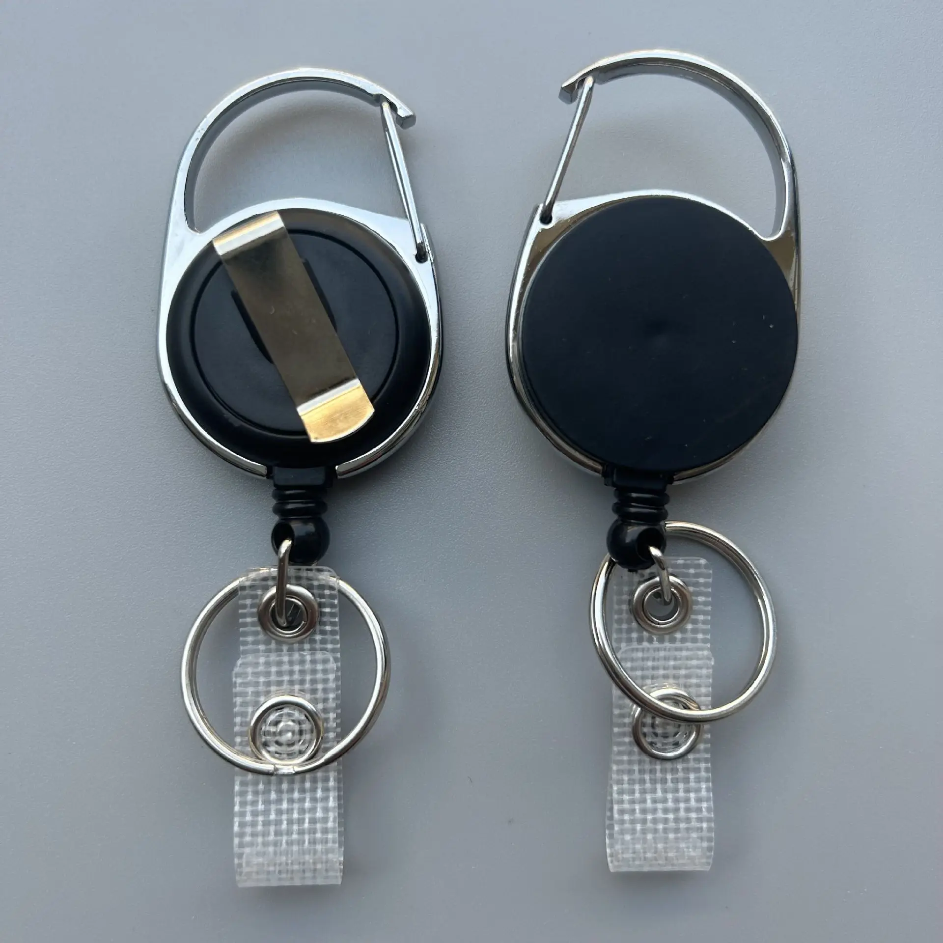 Retractable badge holder with carabiner with ID holder ID card key holder with ring Heavy-duty black key chain extender