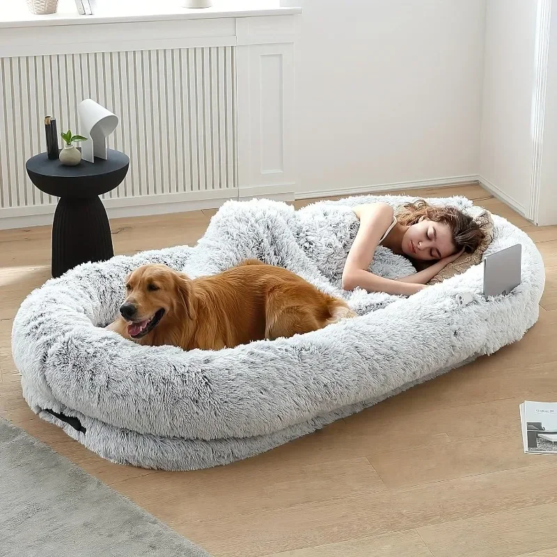 Lazy Sofa, Pet Bed Human Dog Bed Size Perfect for You and Your Pet, Furry Washable Faux Fur Human Dog Bed, Napping Orthopedic