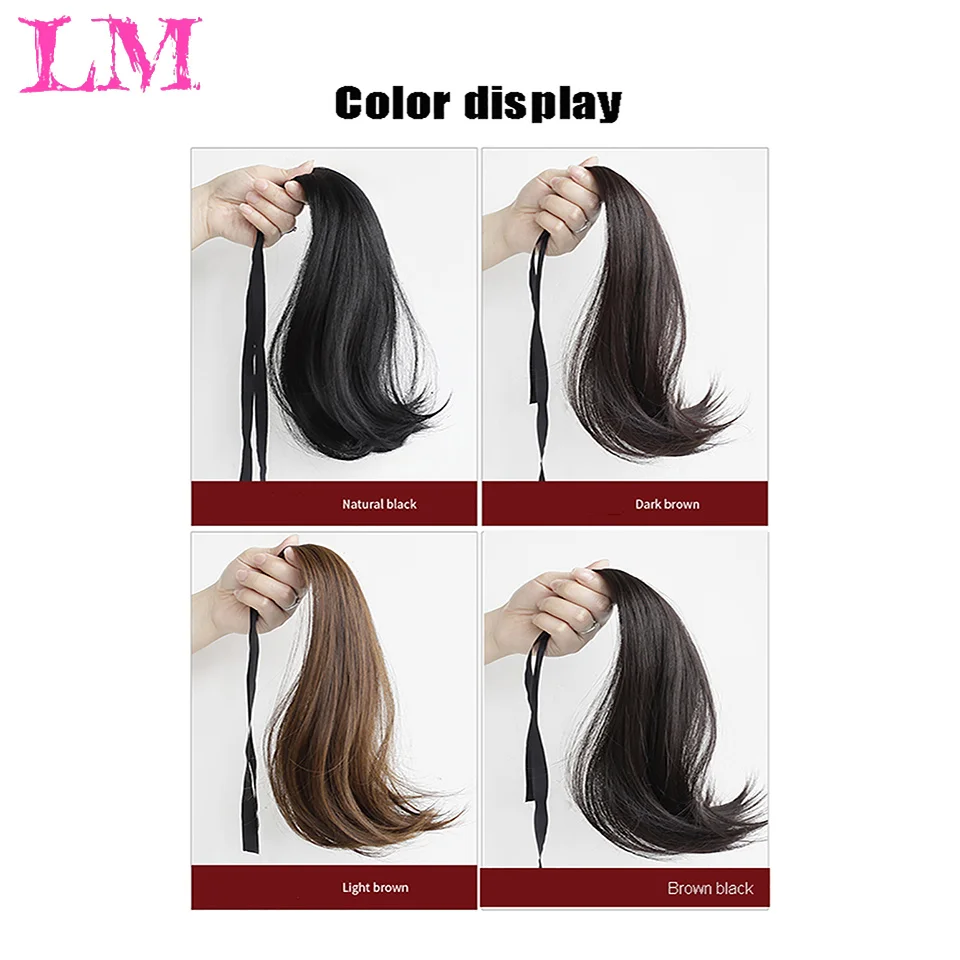 LM Synthetic Ponytail Hair Extension Clip in Fake Wig Hairpiece Blonde Wrap Around Pigtail Long Smooth Overhead Pony Tail