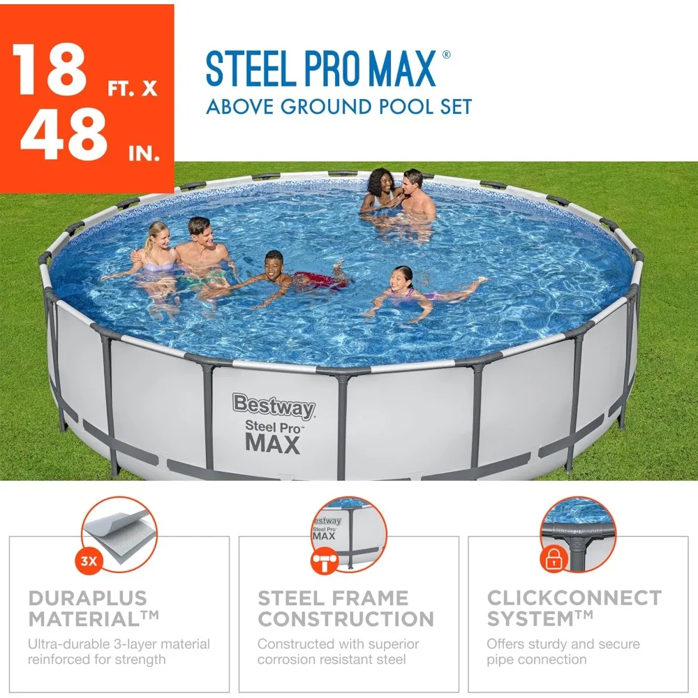 Outdoor Swimming Pool, 16 Foot X 48 Inch Round Metal Frame Above Ground Outdoor Set with1000 Filter Pump, Outdoor Swimming Pool