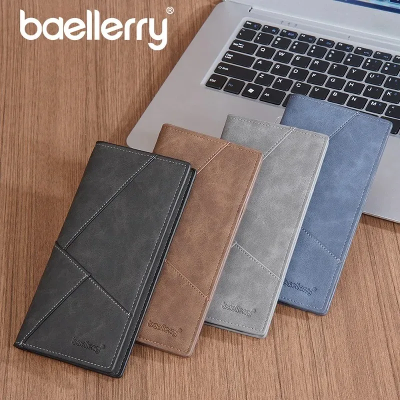 Baellerry Men's Long Leather Wallet Slim High Capacity Coin Pocket & Card Holder Wallets Casual Money Bag Wallets for Man