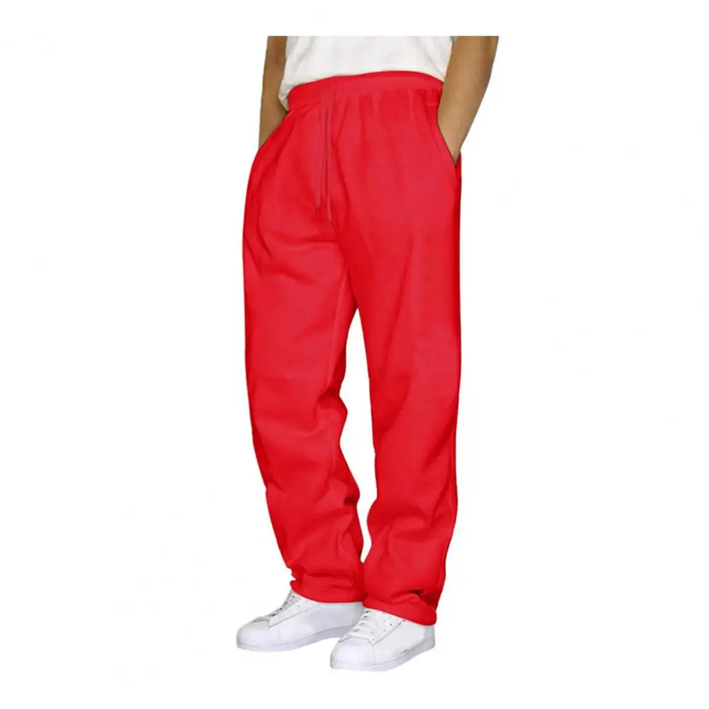 Men Fall Sweatpants Street Style Unisex Wide Leg Sweatpants with Side Pockets Elastic Waist Solid Color Sport for Spring