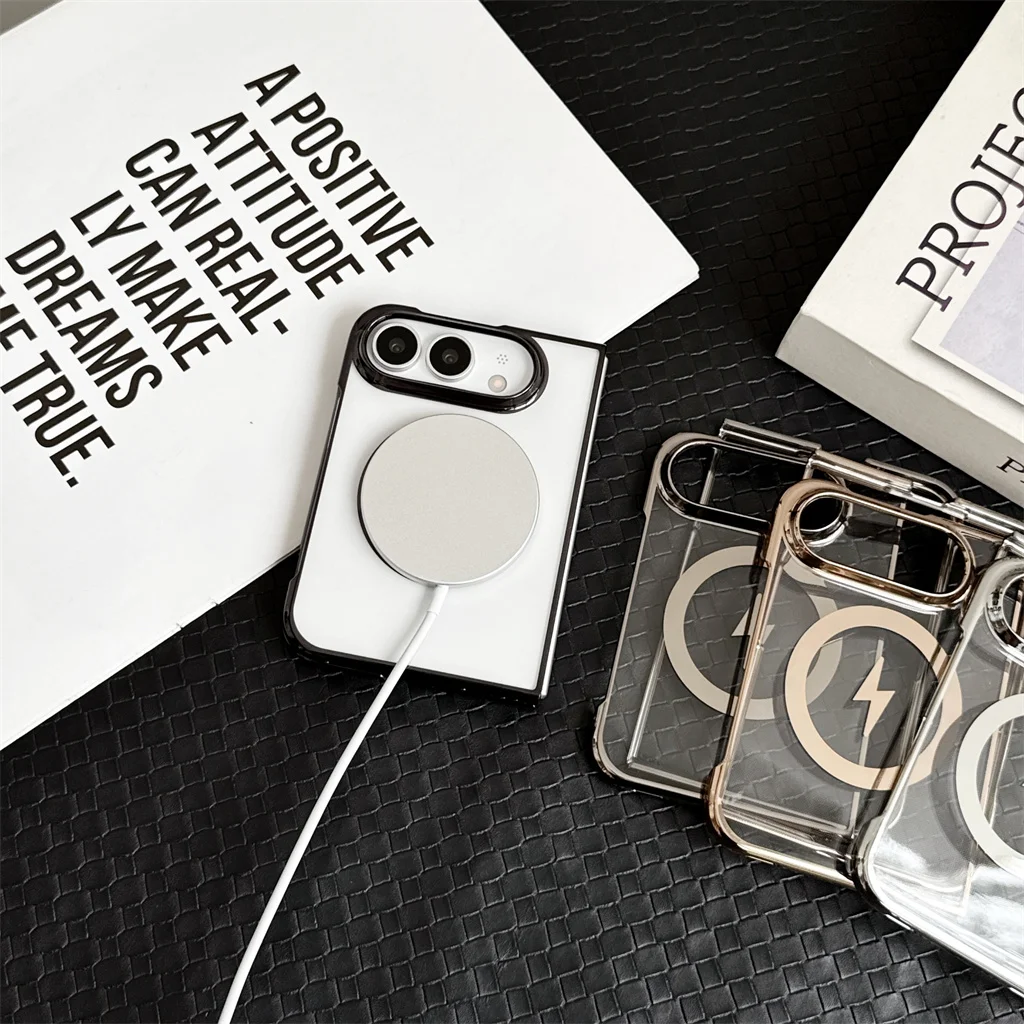 For Magsafe Magnetic Electroplating Transparent Phone Case For Apple iPhone Duo 18 Fold Shockproof Protective Clear Cover