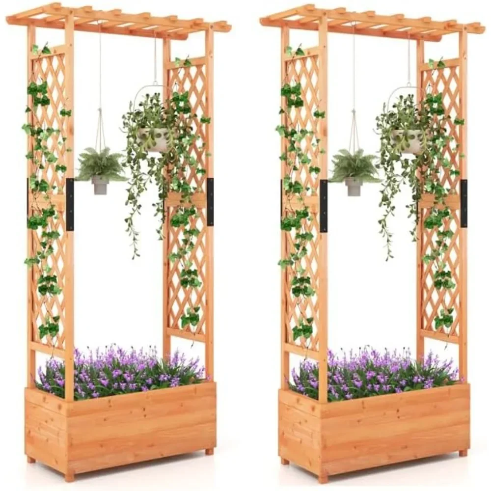 

Good Design 2 Pack Freestanding Wood Planter Box W/Hanging Roof 43.5”L X 17.5”W X 72”H