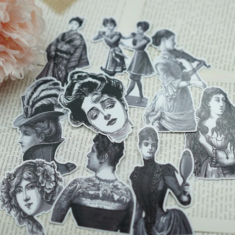 

9PCS Vintage Lady Stickers Crafts And Scrapbooking stickers book Student label Decorative sticker DIY Stationery