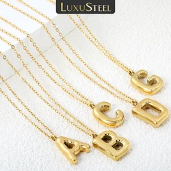 LUXUSTEEL Stainless Steel Bubble 26 Letter Pendant Necklace For Women Collar 18K PVD Golden Plated Initial Link Chians Necklaces