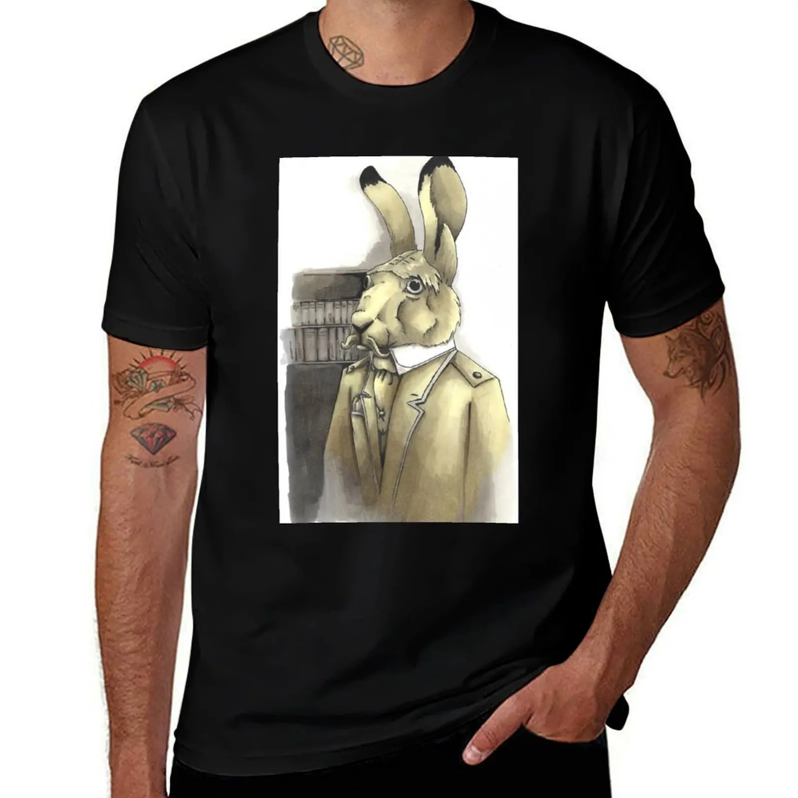 

A Portrait of a Military Hare T-Shirt oversizeds blue lock luxury t-shirt sublime men t shirts