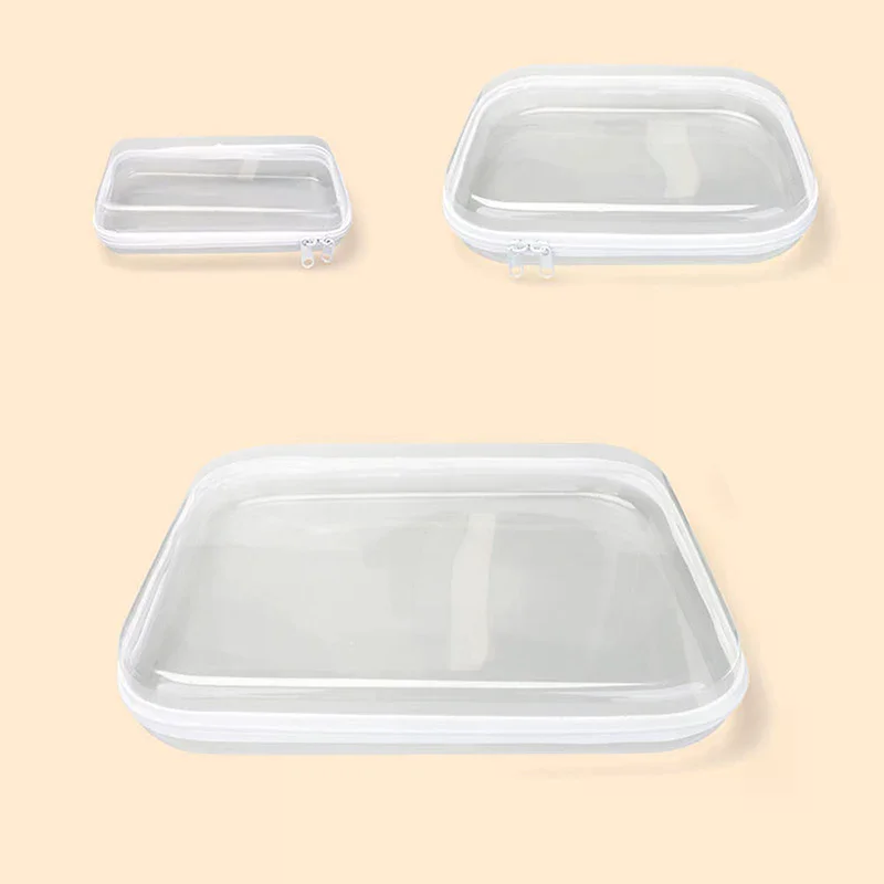 Plastic Zippered Pouch Hard Bins Storage Bins Stackable Waterproof Zippered Hard Pouch Clear Hard Shell Zipper Case 1PC