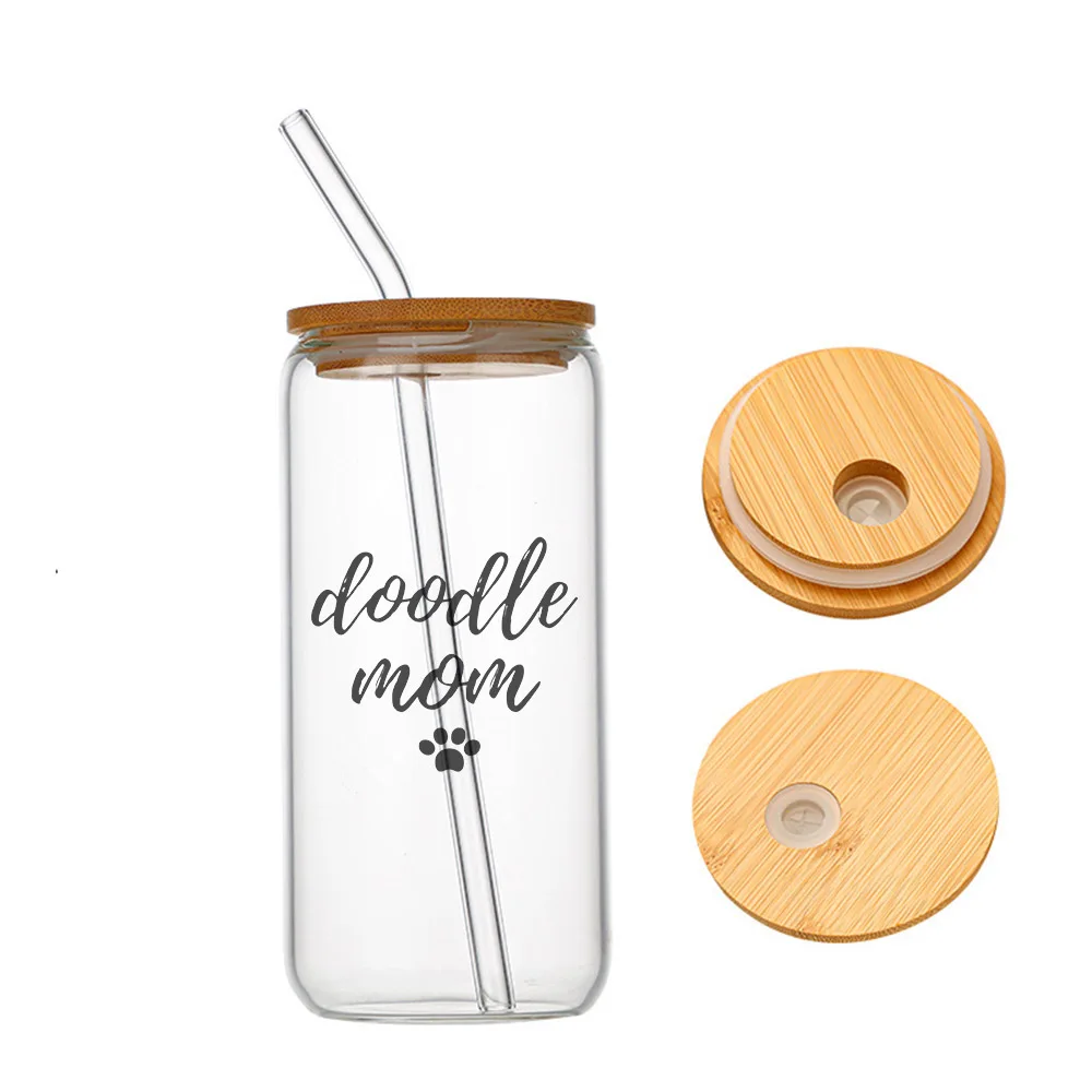 

Doodle Mom For Dog Moms Poodle Lovers Mother's Day Gift Vet Glass For Heat Resistant High Drinking Cup With Straws Lids 16 oz