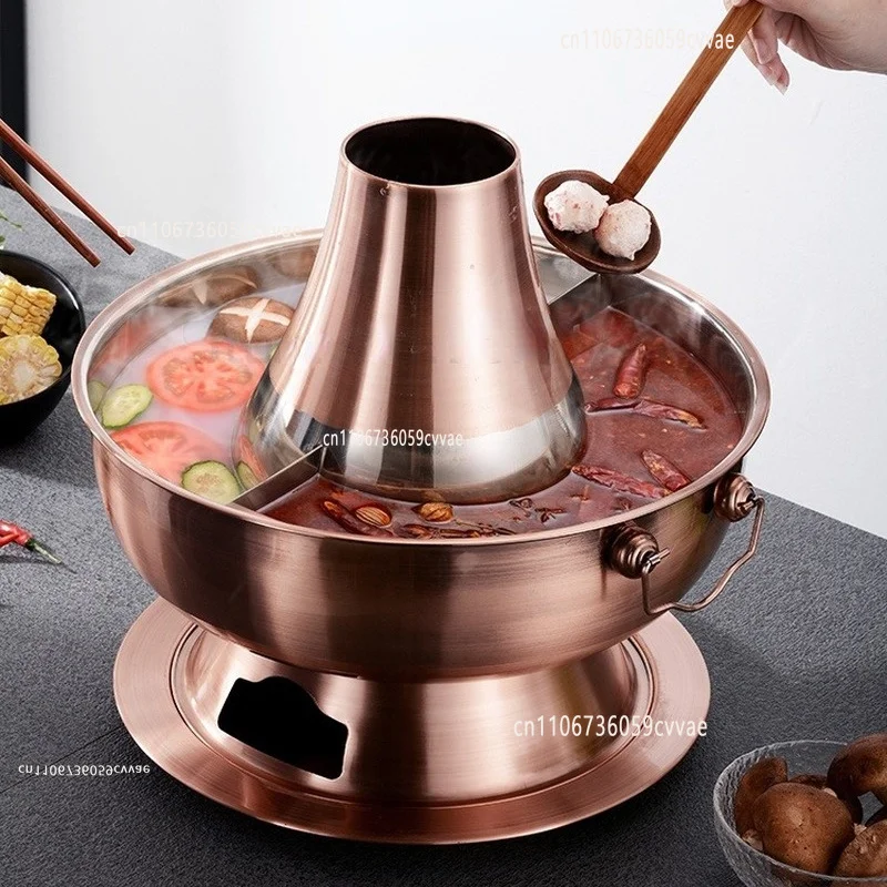 Discount! Thickened Stainless Steel Charcoal Chinese Copper Hot Pot Old Beijing Style Cookware Set