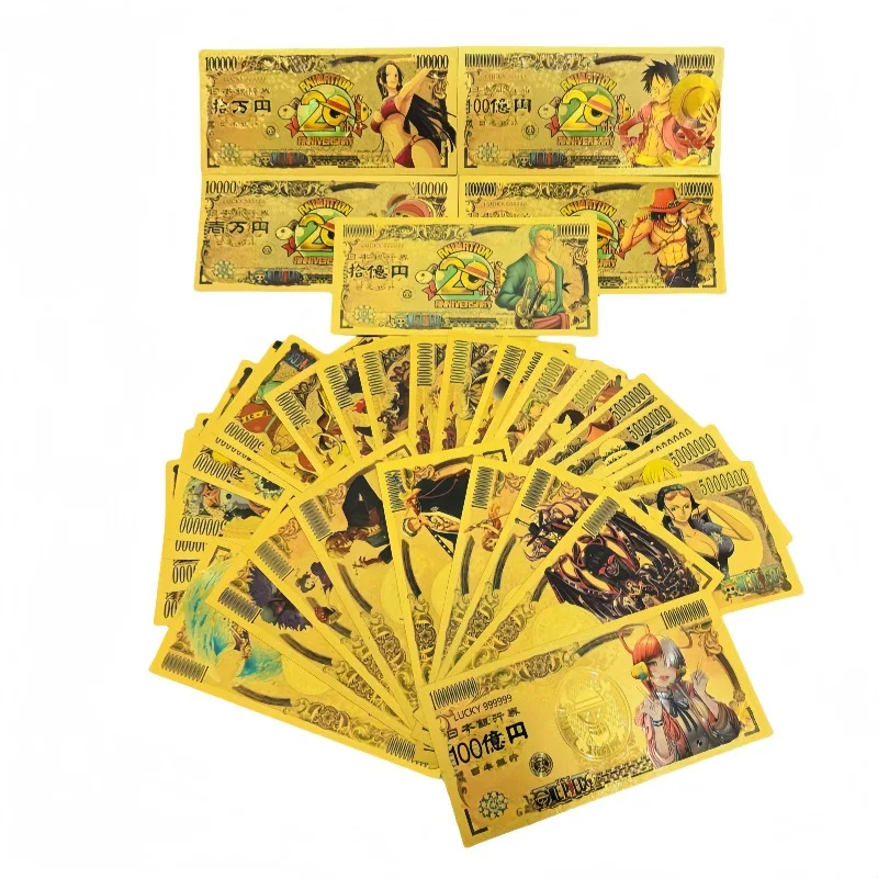 

MINISO 36 Types Hot Sale Japan One Piece Luffy Anime Gold Banknote in 24k Gold Plated For Collection