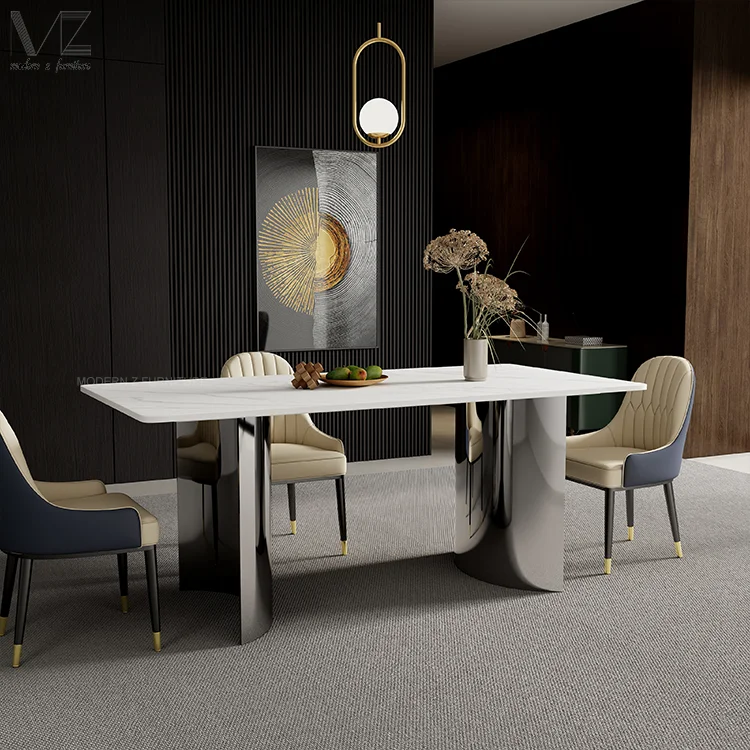 Foshan Nordic Dininng Table Luxury Modern Indoor Kitchen Island 6 Seater Full Sintered Stone Top Dining Table