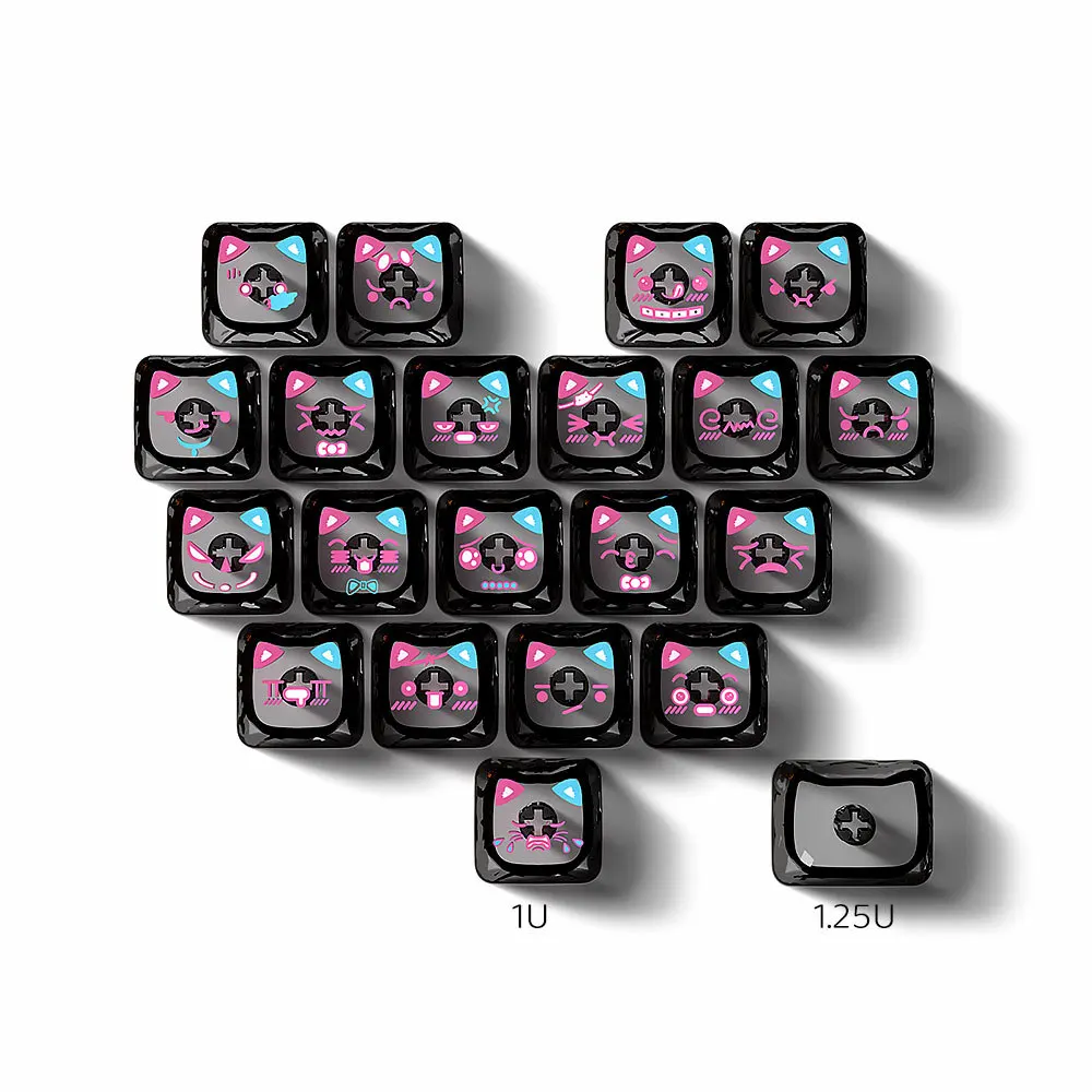 21Key Cute Cat Heart-shaped Transparent Keycaps DIY Keyboard Replacement MAO KeyCap Suitable for MX Axis Mechanical Keyboard