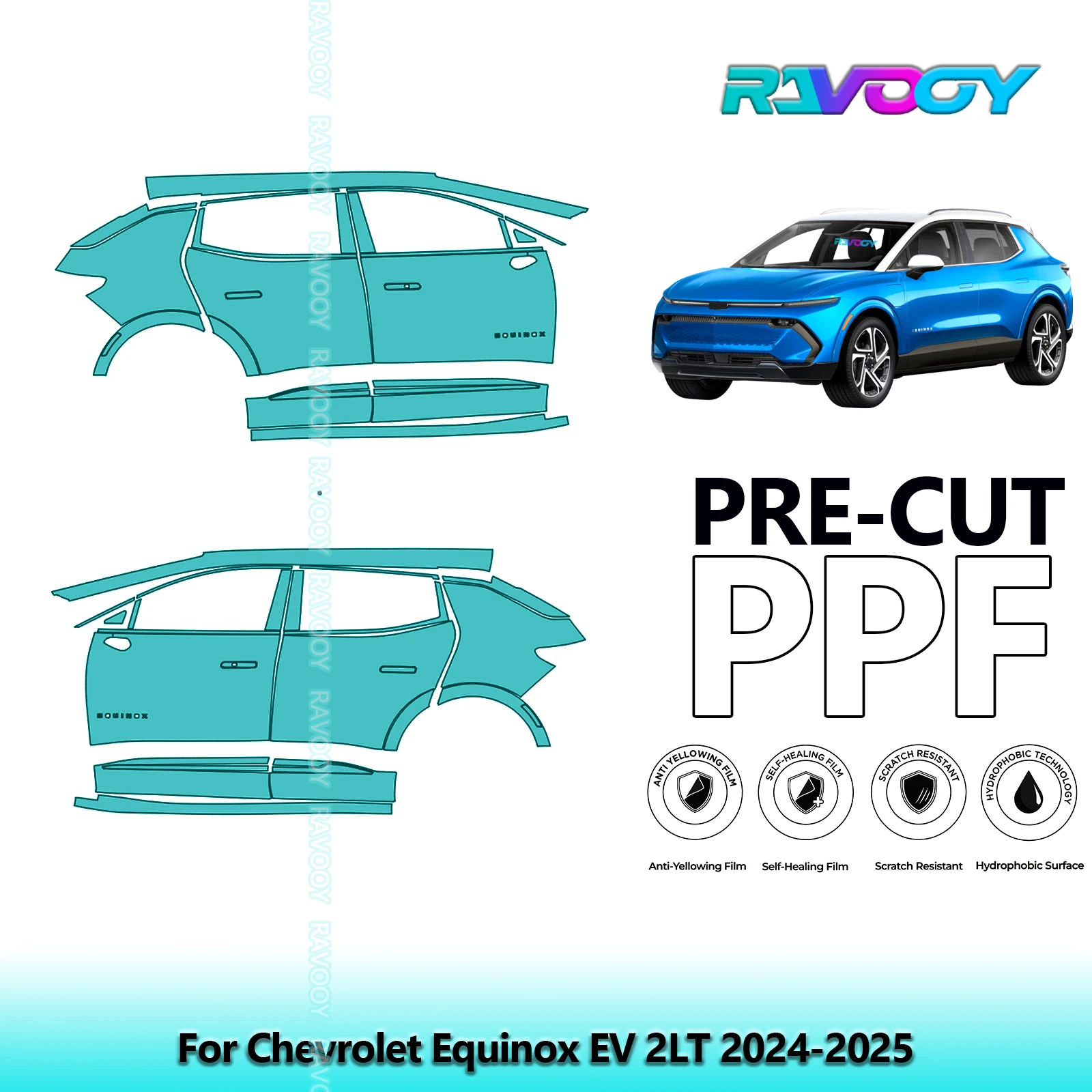 

For Chevrolet Equinox EV 2LT 2024-2025 8.5mil Clear Matte Pre-Cut PPF Door & A/B Pillar Kit TPU Paint Protection Film Set