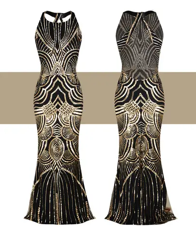KVINNOR 1920 Retro Klänning Brudtärneklänning Pärlstavsprickad Mesh Paljettklänning Gatsby Bröllop Lång Klänning Bankett Middagsklänning Vestidos Morgonrock 2023 10 best sales 1920-talsklänning - №7