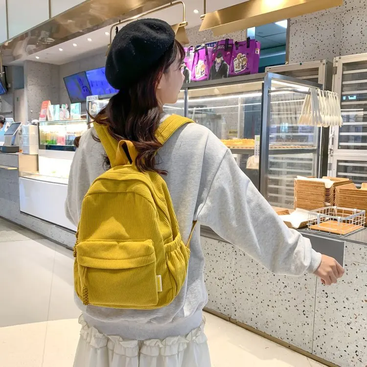 Corduroy Backpack 2024 New Women Small Bookbags Pure Color Shoulder Bag Teenger Girl Travel Bags Female Mochila Striped Rucksack