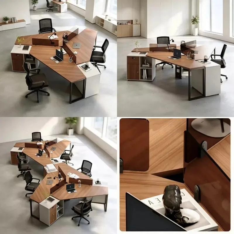 Modern Simple Solid Wood Modular Desk with Baffle Single or Multi Person Office Workstation for Employees Minimalist Design