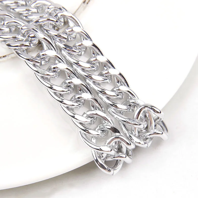 

Dense Aluminum Metal Silver Curb Chains Bulk Fit Bracelets Findings Double Open Link Chain For DIY Jewelry Making 2x10.4x14m
