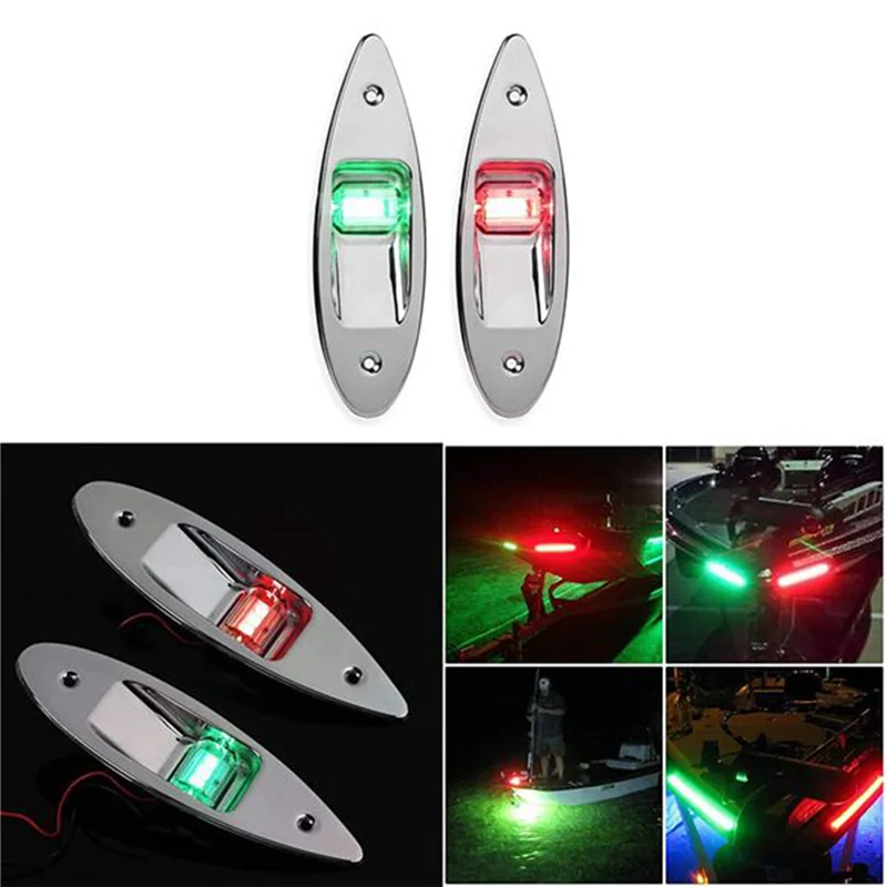 LED Red+Green Flush Mount Marine Boat RV LED Side Navigation Lights Stainless Steel Waterproof for Boat Side Mount