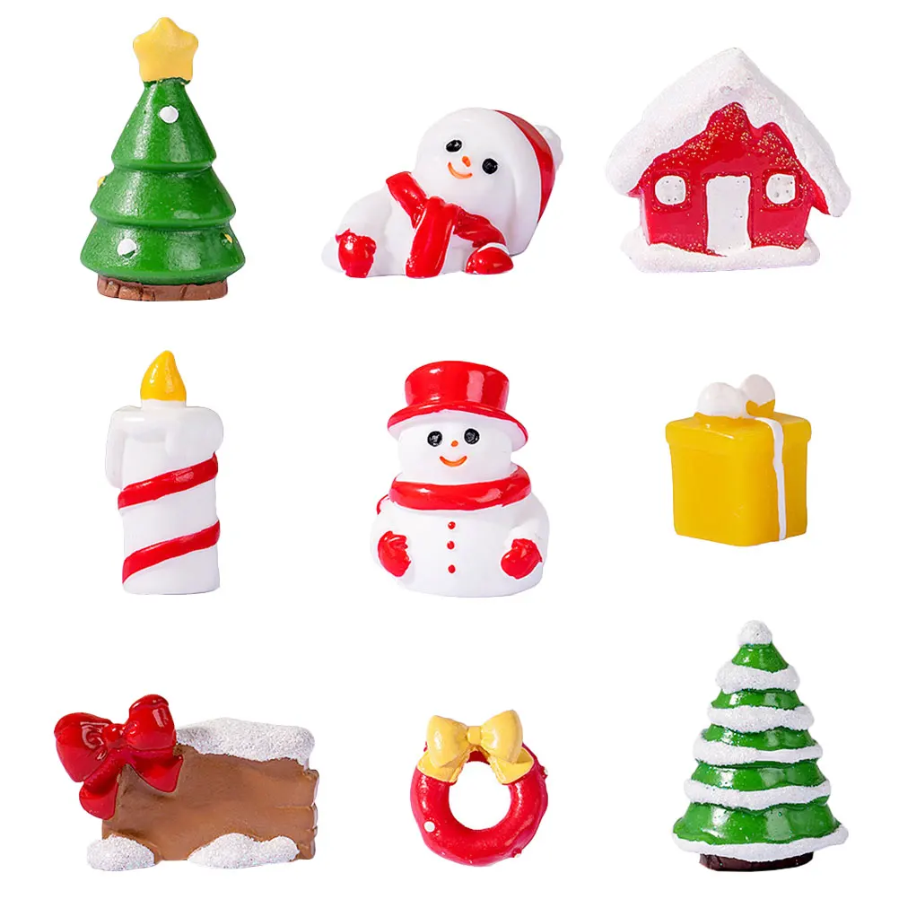 

9 Pcs Santa Claus Snowman Treehouse Decorations Miniature Figurines Ornament Garden Trinkets Resin Tiny