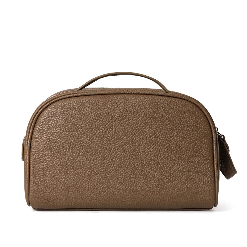 Women's Large-Capacity Top Layer Cowhide Cosmetic Bag, Portable Travel Toiletry Bag, Minimalist Style High-End Sense Storage Bag