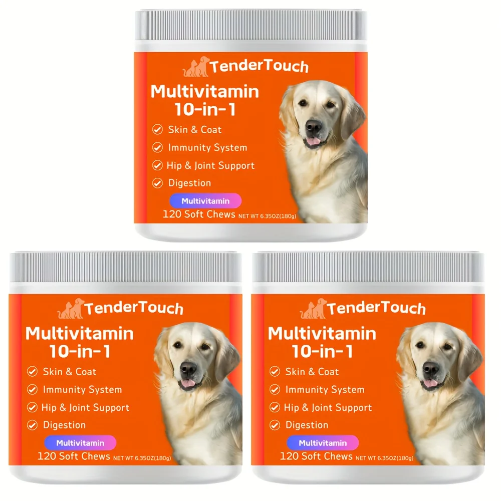 

360 Chews - 3 Pack(3 x 180g/6.35oz) 540g/19.1oz - TenderTouch Multivitamin Dog Supplement, Digestive Enzymes, Grain Free Dog