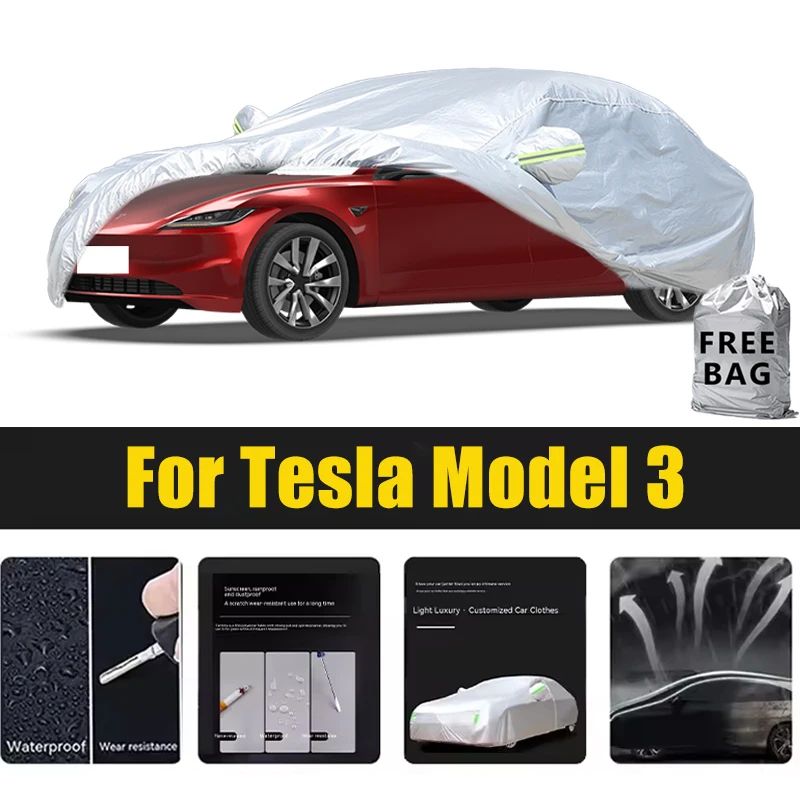 

For Tesla Model 3 Car Cover Outdoor Protection Covers Snow Sunshade Waterproof Dustproof Exterior UV Car Accessories