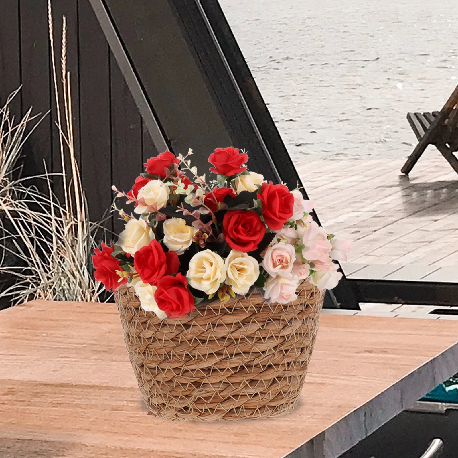 

2pcs Green Plant Flower Pots Hand Woven Natural For Indoor Plants Planter Container Storage Basket Home Office Garden Decor