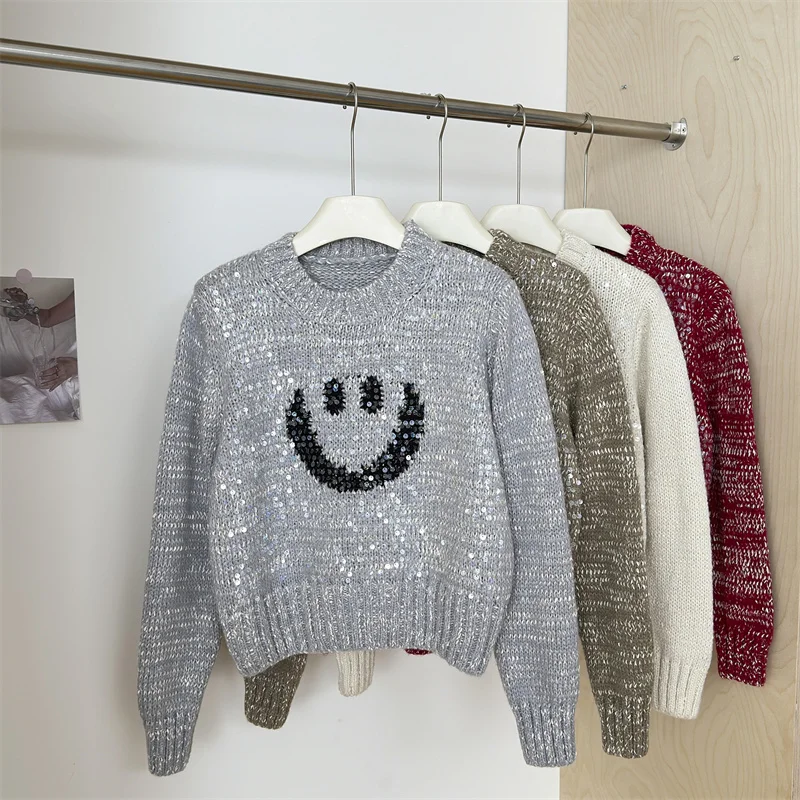 Luxury Handknit Coarse Wool Blend Knitted Sweater Colorful Tassel Pullover Tops Autumn Winter Sexy Streetwear Y2K Knitwear