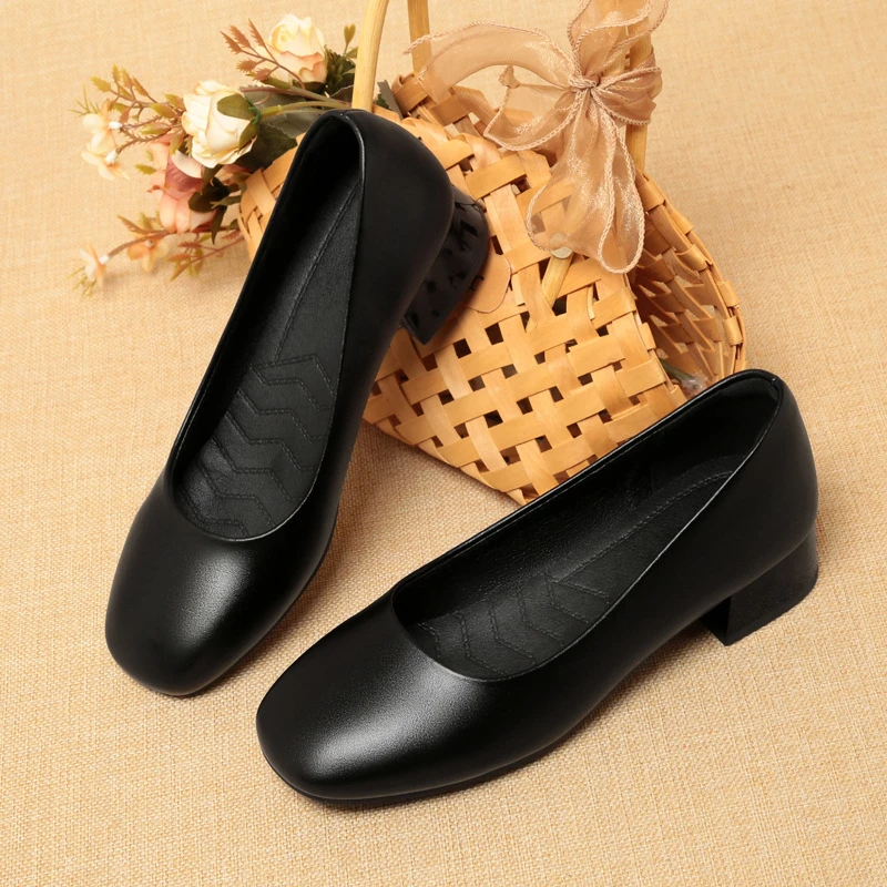 

Work Shoes For Women Black Soft Sole Work Shoes Professional Work Leather Upper Interview Flight Attendant Shoes Comfortable