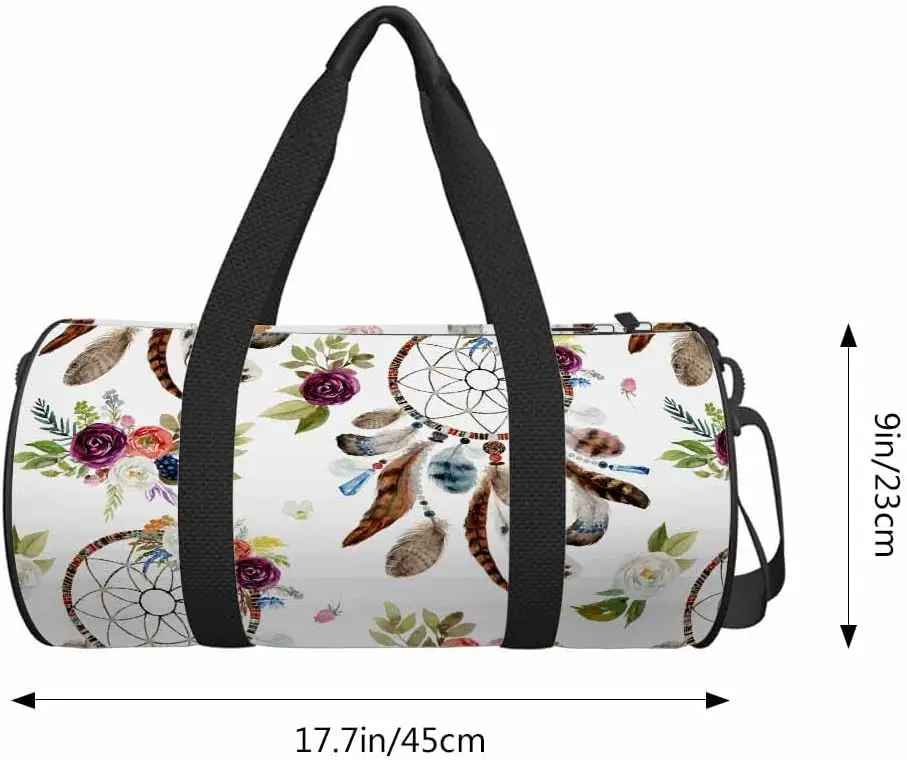 Dreamcatcher Flowers Sports Duffle Bag Watercolor Ethnic Boho Floral Men Women Weekender Bag for Traveling Gym Bag Shoulder Bag