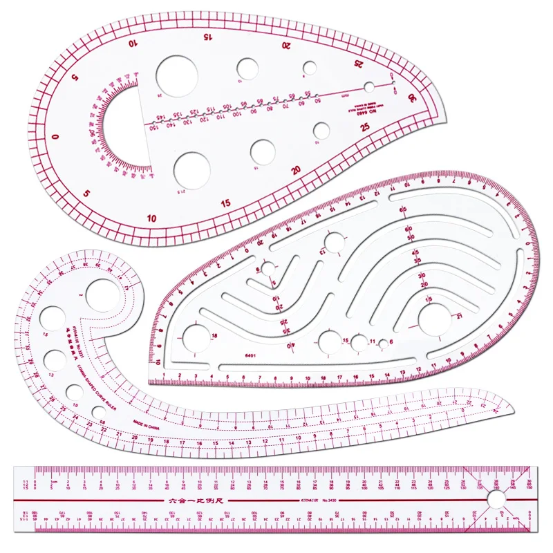 Juego de 4 reglas de medición para sastre, kit de herramientas de costura DIY para patrones, dibujo, acolchado, corte de ropa, patchwork y manualidades curvas.