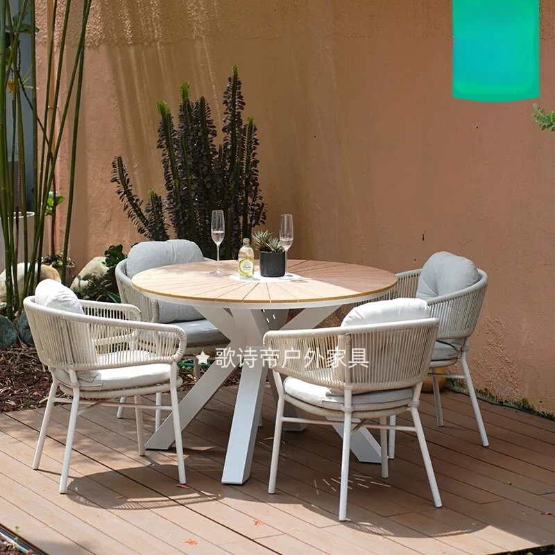 

Villa Courtyard Outdoor Round Table and Chair Garden Terrace Hotel B & B Catering High-end Leisure Furniture Rain Protection