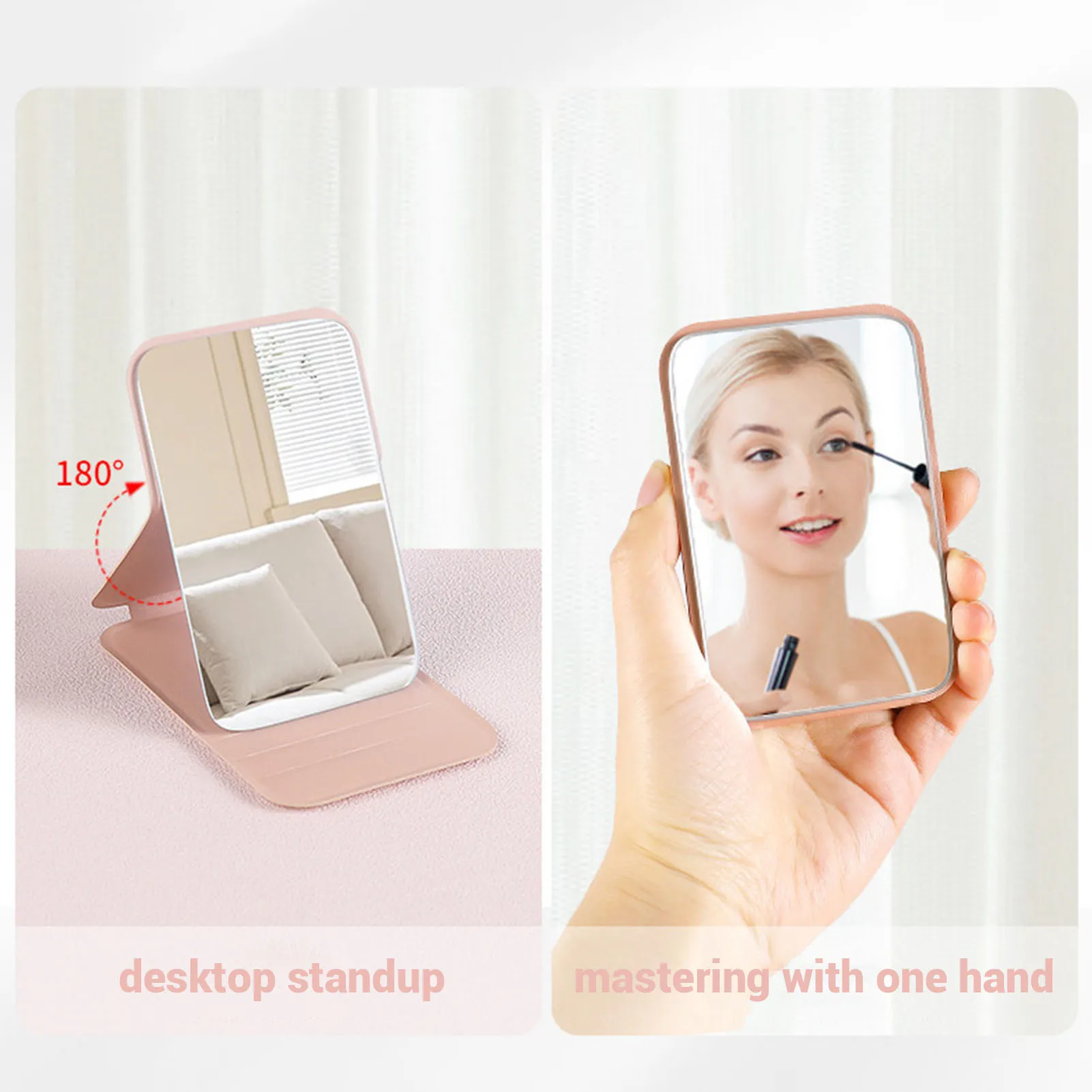 Desktop Makeup Mirror Solid Color PU Leather Simple Portable Handheld Makeup Mirror Foldable Student Compact Cute Pocket Mirror