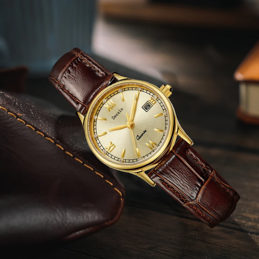 Deesio N10 Design Quartz Watches Men Fashion Waterproof Casual Wrist Watch Leather Strap Steel Case Wristwatch Clock Men's Gifts