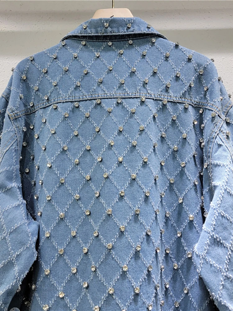 DEAT-abrigo vaquero con lentejuelas y diamantes para mujer, chaqueta azul vieja de manga larga con botonadura única, novedad de primavera, 2024, 29L7377