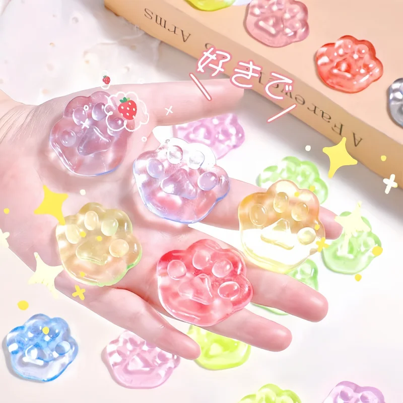 10PCS Kawaii Cat Paws Sticky Squeeze Toys Soft Realistic Jelly Glitter Transparent Squeeze Toys for Kids And Adults